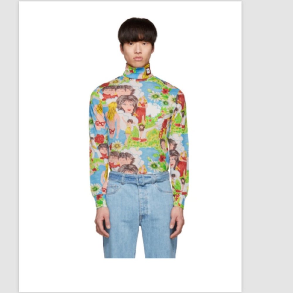 PRADA MENS FLASH BACK PRINT TURTLENECK TOP SHIRT Blouse SMALL